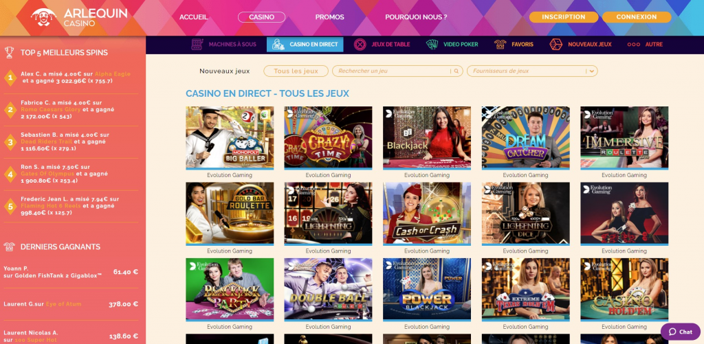 jeux Arlequin casino casino en ligne